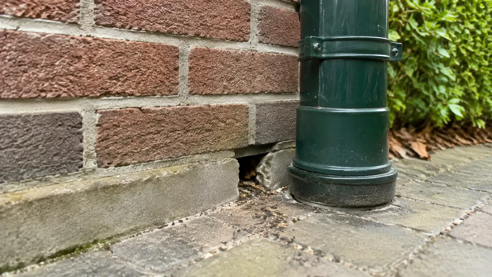Kleine opening in een gevel waardoor muizen in de spouwmuur kunnen komen